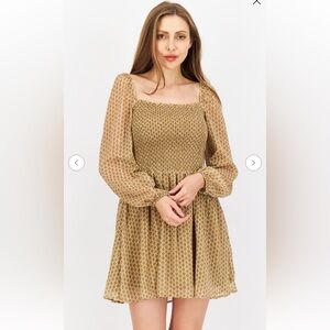 KOURT Mustard with gold shimmer smocked top dress size M